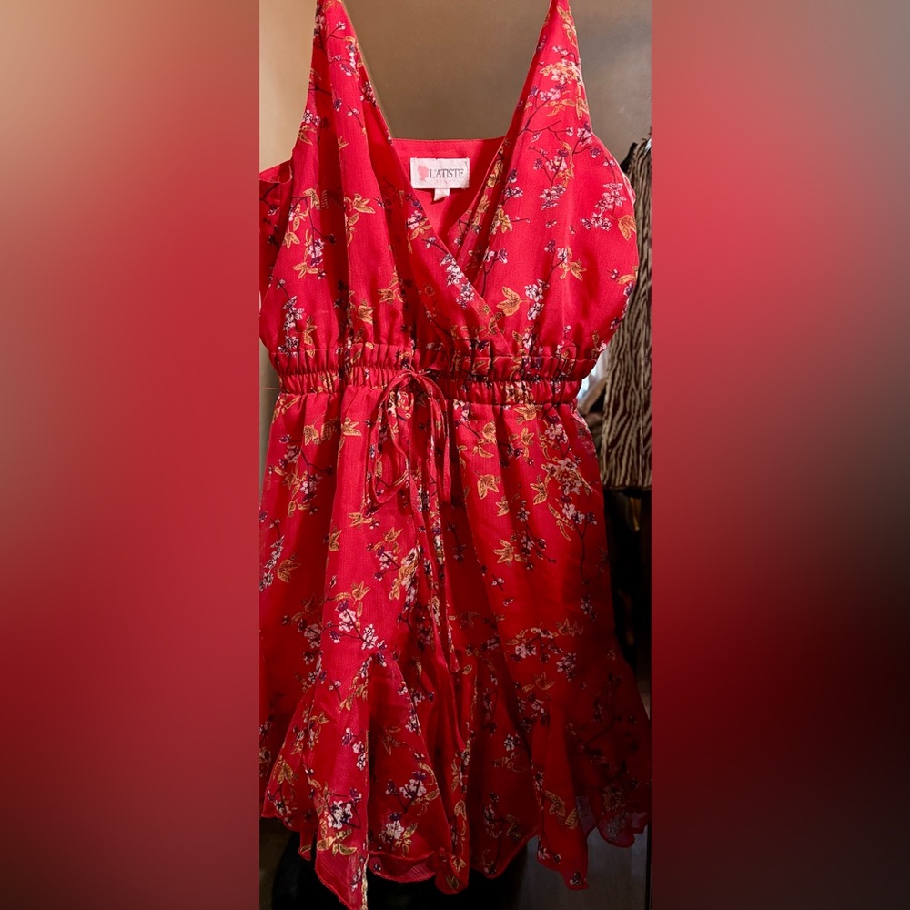 L'ATISTE Red Floral Romper Dress